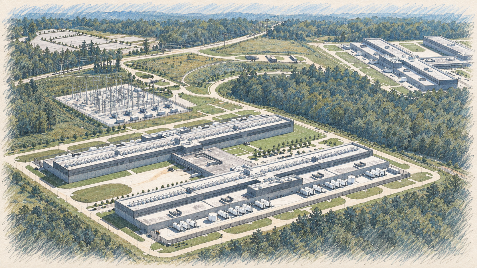 Rendu architectural illustratif d’un data center